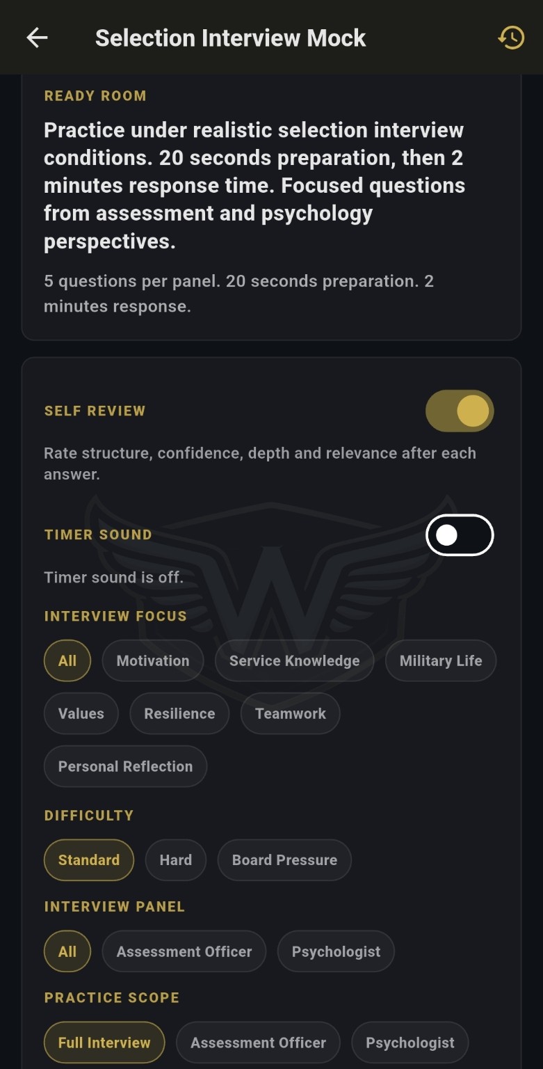 Elite Entry selection interview mock screen